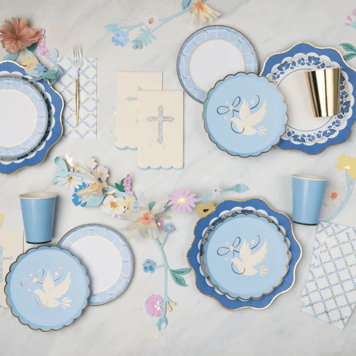 servilleta larga blanca sky blue cross 20pz.