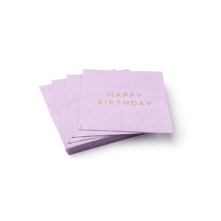 servilletas cuadradas chicas con frase happy birthday en dorado 20 pz.