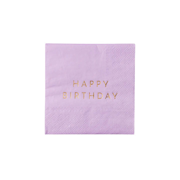 servilletas cuadradas chicas con frase happy birthday en dorado 20 pz.