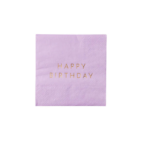 servilletas cuadradas chicas con frase happy birthday en dorado 20 pz.