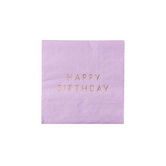 servilletas cuadradas chicas con frase happy birthday en dorado 20 pz.