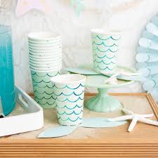 vaso para fiesta con diseño de papel cola de sirena 8 pz.