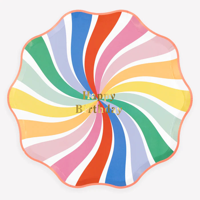 Platos Grandes Happy Birthday Rainbow Swirl