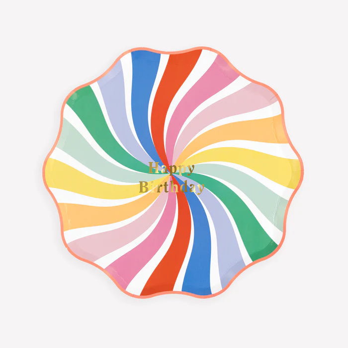 Platos Chicos Happy Birthday Rainbow Swirl