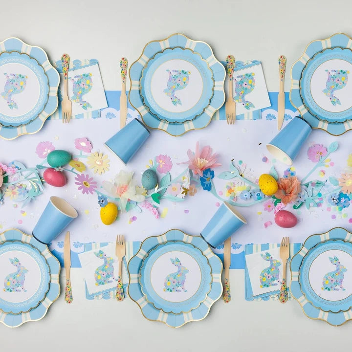 PLATOS LLANOS DE RAYAS AZUL CIELO ESTILO REGENCIA 8 pz.