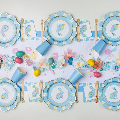 PLATOS LLANOS DE RAYAS AZUL CIELO ESTILO REGENCIA 8 pz.