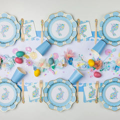 PLATOS LLANOS DE RAYAS AZUL CIELO ESTILO REGENCIA 8 pz.