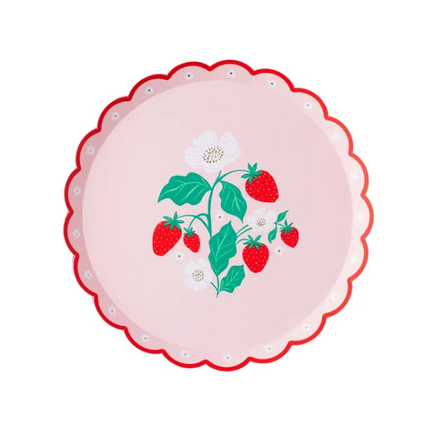plato postre fresas rosa 8pz.