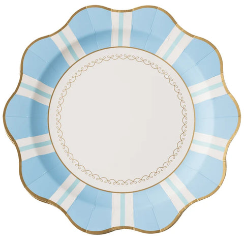 PLATOS LLANOS DE RAYAS AZUL CIELO ESTILO REGENCIA 8 pz.