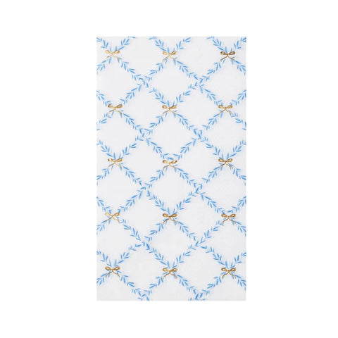 servilleta larga blanca con estampados de celosia azul cielo 20 pz.